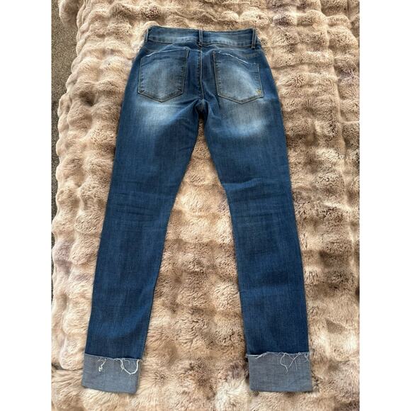 Indigo Rein Distressed Cuffed Slim Leg Denim Jeans Ankle Size 7 - Picture 8 of 9
